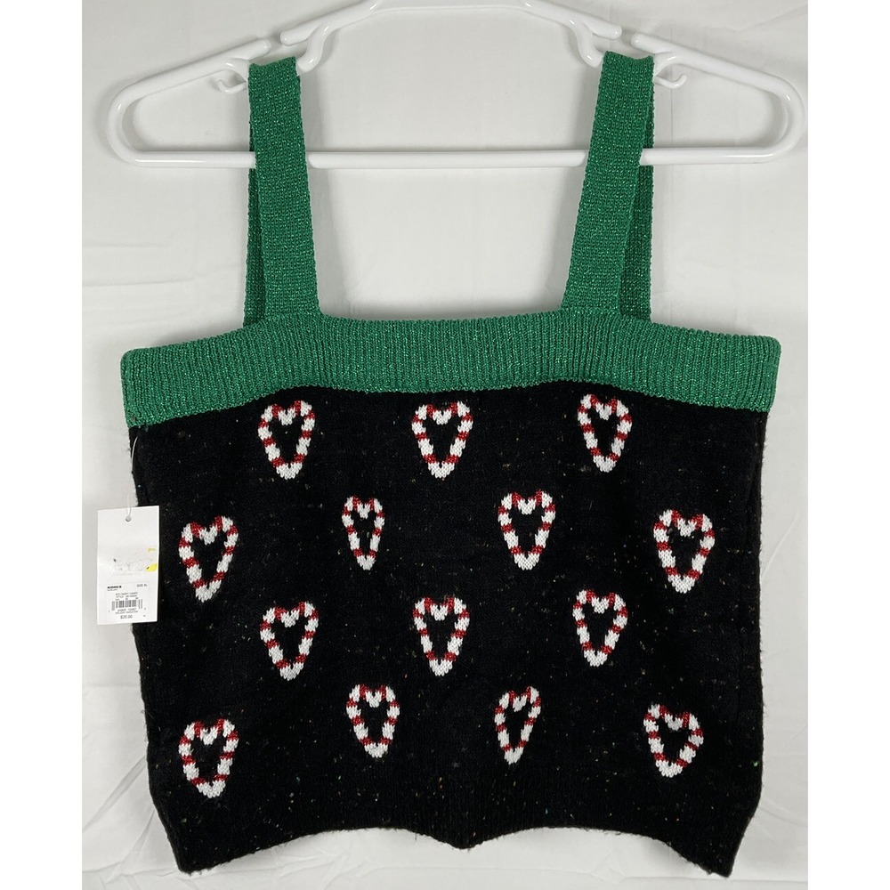 NWT Women's Celebrate Together Christmas Knitted Tank Top Sequins Candy Canes XL